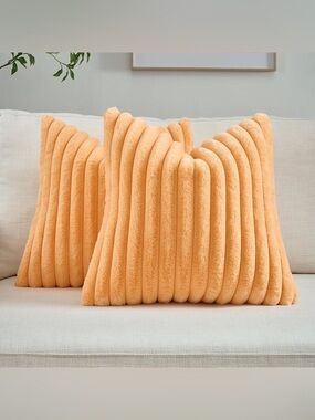 Brand New Orange Throw Fuzzy Faux Rabbit Fur Pillow Retro Y2K Home Bedroom Decor